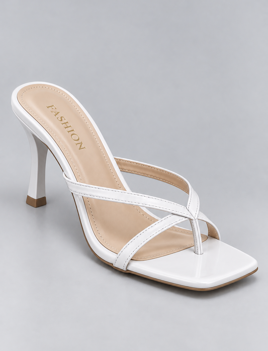 Sandália feminina Summer branca de salto fino 7 cm e bico quadrado