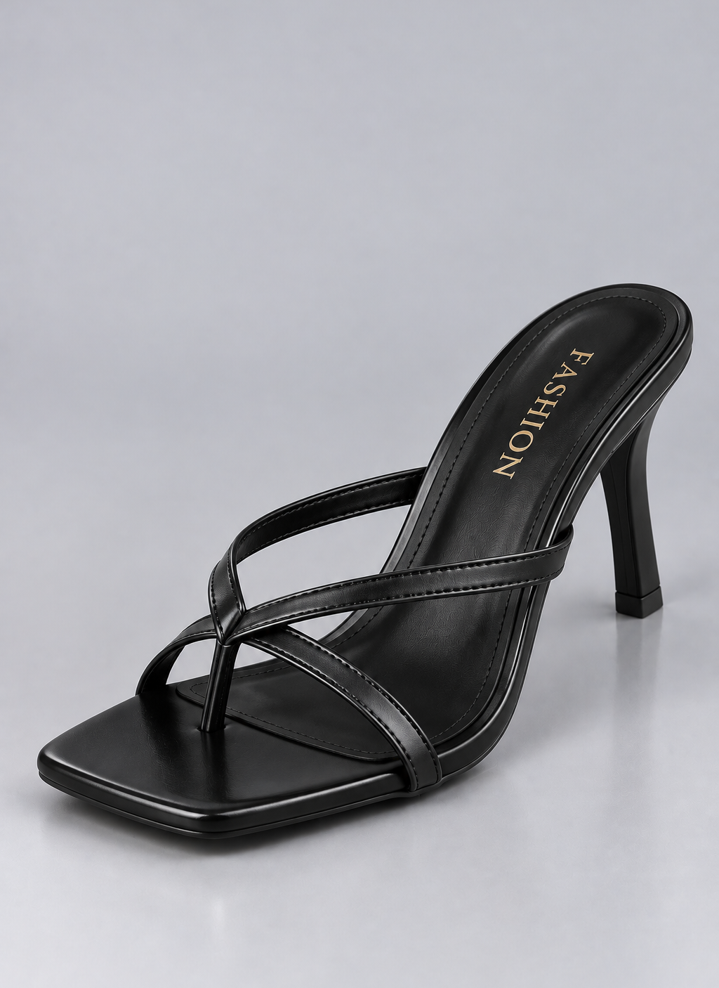 Sandália feminina Summer preta de salto fino 7 cm e bico quadrado 